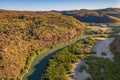 Landscape aerial view of the Hunter River in Prince Frederick Harbor in the remote North Kimberley of Australia