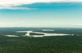 Landscape aerial view of Iguazu falls waterfall, rivers, rainforest, and jungle Royalty Free Stock Photo