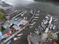 aerial view of rural fishing village by the river bank. Royalty Free Stock Photo