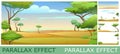Landscape African savannah. Acacia and sand desert. set of slides create parallax image layer. Cartoon style. Isolated Royalty Free Stock Photo