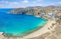 Landscape with Agia Anna beach, Mykonos island, Greece Royalty Free Stock Photo