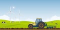 Landscape of agriculture.Farmer driving a tractor