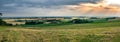 Panorama of agricultural fields, houses and farms