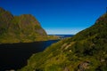 Landscape with Agvatnet lake near A village, Moskenesoya, Lofoten, Norway