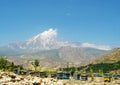 Honey beehive boxes and landscape of Damavand