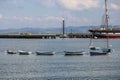 Landscape of Alcatraz Island and sailing ships in San Francisco, California