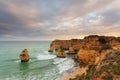 Landscape on the Algarve coast at sunset. Beach in southern Portugal the best travel destination for tourists on vacation. seascap