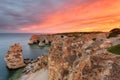 Landscape on the Algarve coast at sunset. Beach in southern Portugal the best travel destination for tourists on vacation. Seascap