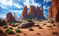 Landscape of an alien planet, beautiful view of red desert on another planet, fictional sci-fi background. Generative AI Royalty Free Stock Photo