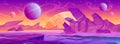 Landscape of alien planet, fantasy cosmic background with fantastic purple desert rocks