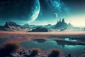 Landscape of alien world in deep space, extraterrestrial planet, generative AI Royalty Free Stock Photo