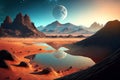 Landscape of alien world in deep space, extraterrestrial planet, generative AI Royalty Free Stock Photo