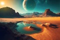 Landscape of alien world in deep space, extraterrestrial planet surface, generative AI Royalty Free Stock Photo