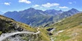 landscape of alpine french mountain with a path from tour of Mont Blanc