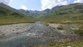 Landscape of an alpine river on Splugen Pass