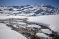 Landscape of Alps mountains in winter close to Lac du Lou, Val Thorens, France