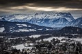 Landscape of Alps near Salzburg covered by snow at cloudy day Royalty Free Stock Photo