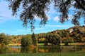 Idyllic fall landscape at river in nature park by Indian summer