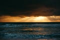 Landscape of amazing sunset, sunrise over the sea with dramatic sky clouds Royalty Free Stock Photo