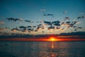 Landscape of amazing sunset, sunrise over the sea with dramatic sky clouds Royalty Free Stock Photo