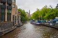 Landscape in Amsterdam city with outer canal Singelgracht digged for purposes of defense and water management