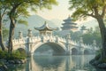 Landscape with ancient Chinese style architecture Royalty Free Stock Photo