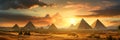 Landscape with Ancient pyramids, panorama of Egyptian desert at sunset Royalty Free Stock Photo