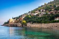 Landscape of ancient shipyard near of Kizil Kule tower in Alanya peninsula, Antalya district, Turkey, Asia. Famous Royalty Free Stock Photo