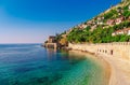 Landscape of ancient shipyard near of Kizil Kule tower in Alanya peninsula, Antalya district, Turkey, Asia. Famous tourist Royalty Free Stock Photo