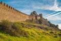 Landscape with ancient wall of Genoese fortress in Sudak, Crimea, Ukraine Royalty Free Stock Photo