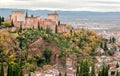 Landscape of Andalusia. Hills with 14th century Alhambra castle at autumn. Granada city landmarks, Spain Royalty Free Stock Photo