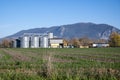 Landscape with animal feed silos Royalty Free Stock Photo