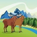 Landscape with animals design, mountain icon, Colorfull illustration