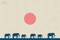 Elephant family walking in desert Royalty Free Stock Photo