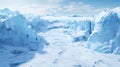 Landscape of Antarctica, scenery of frozen rocks, land, ice and glacier in ocean. Antarctic view of mountain and snow. Concept of