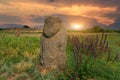 stone idol in steppe at sunset Royalty Free Stock Photo