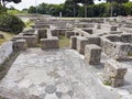 Landscape of the Apodyterium in Cisiarii thermal bath with beautiful wit mosaic flooring with geometric shape, Ostia Antica