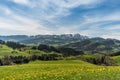 Landscape in the Appenzell Alps, view to the Alpstein mountains with Saentis, Switzerland