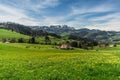 Landscape in the Appenzell Alps, view to the Alpstein mountains with Saentis, Switzerland