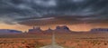 Landscape approaching Monument Valley in Utah during a lightening storm