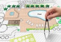 Landscape architect design backyard pool plan Royalty Free Stock Photo