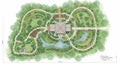 Landscape architectural plan showing a symmetrical garden design centered around Royalty Free Stock Photo