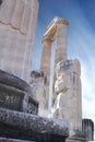 Landscape of architecture pillars and ancient sculptures in the Temple of Apollo in Didyma, Turkey. Archway detail Royalty Free Stock Photo