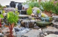 Landscape architecture with waterfall fountains for summer garden