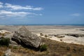 Landscape around Gobustan Natural park with beautiful stones and Caspian Sea, famous for its ancient neolithic rock paintings, mud