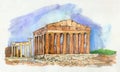 Landscape with the Athenian Acropolis in Greece. Royalty Free Stock Photo