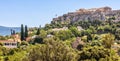 Landscape of Athens, Greece. Panoramic view of old Agora, Plaka district and Acropolis in distance Royalty Free Stock Photo