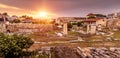 Landscape of Athens at sunset, scenic sunny view of old Library of Hadrian, Greece. This place is landmark of Athens Royalty Free Stock Photo