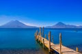 Landscape of the Atitlan Lake with a pier used by fishermen close to Panajachel