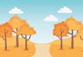 Landscape in autumn nature scene, park trees path grass countryside Royalty Free Stock Photo